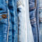 denim blue jeans stack texture background closeup