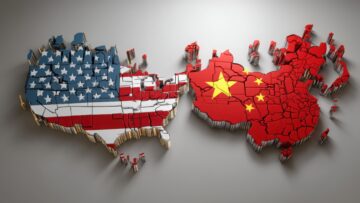 Visual representation of economic relations between the united states and china with divided trade flow and markets