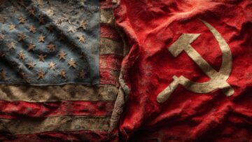 America and Uni Soviet flag. Capitalism and Communism ideology. Generative AI technology.