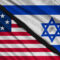 US flag illustration combines ISRAEL flag, satin texture waving decoration background. 3d illustrations