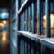 Grim prison bars cast long shadows down a dimly lit, desolate corridor, evoking themes of confinement and justice