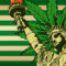 Statue of Liberty, USA flag with cannabis leafs, vector