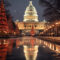 Capitol building with a Christmas tree in the foreground. Suitable for holiday-themed designs, travel brochures, festive greeting cards, and patriotic promotions.christmas tree in washington