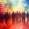 Conservative Convocation: A Gathering of Republican Supporters in a Campaign Event, Against an Abstract Background to Capture the Momentum and Unity of Conservative Values in Political Mobilization