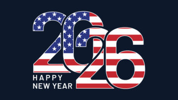 2026 USA American Flag Numbers Isolated Background Happy New Year Greetingcard Vector Illustration