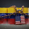 Locked Oil Barrels with American and Venezuelan Flags Symbolizing Energy Trade Restrictions