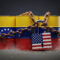 Locked Oil Barrels with American and Venezuelan Flags Symbolizing Energy Trade Restrictions