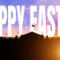 Happy Easter sign on White House silhouette and US flag background.