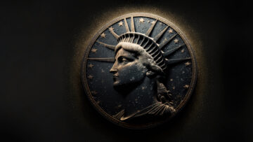 lady liberty metal coin to represent the usa economy and world reserve currency or collapse crisis wide banner with copy space – Generative AI