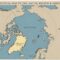 Geopolitical map of the arctic region showing countries, borders, contested territorial claims, shipping routes and environmental risks around the north pole and arctic ocean
