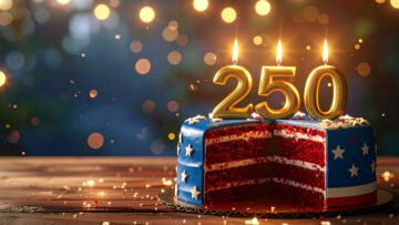 American Independence Day 250th Anniversary Dessert with Flag Cake and Festive Decorations
