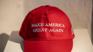 Copenhagen, Denmark  A Make America Great Again baseball hat.
