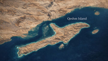 Aerial view of Qeshm Island in the Persian Gulf, Iran, satellite imagery style. Strait of Hormuz