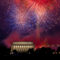 July 4th Independence Day fireworks display over the Washington DC skyline at night.