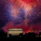 July 4th Independence Day fireworks display over the Washington DC skyline at night.