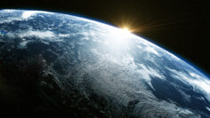 A view of the Earth from outer space/3D Rendering rotating planet Earth with a sun-baked side and a dark side with the lights of cities. Some elements of the image provided by NASA