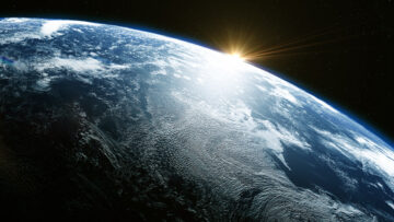 A view of the Earth from outer space/3D Rendering rotating planet Earth with a sun-baked side and a dark side with the lights of cities. Some elements of the image provided by NASA