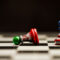 USA flag and Iran flag print screen on chess.It is symbol of United state of America and Iran have conflict in nuclear weapons and Strait of Hormuz.