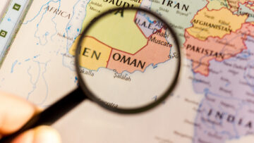 Ivanovsk, Russia – January 24, 2019: Oman on the map of the world.