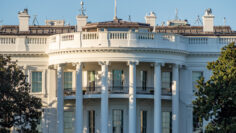 Washington DC, District of Columbia, United States of America [ US White House, lawn and garden behind the fence, tourist visitors in the street ]
